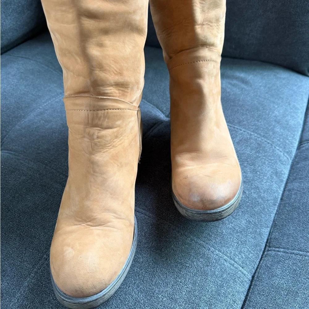 Sundance Tall Lace-Back Suede Boots in Tan